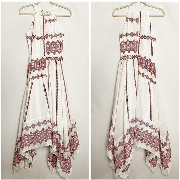Joie Embroidered Boho Milanira Maxi Dress In Porcelain Handkerchief Hemline - Picture 2 of 16